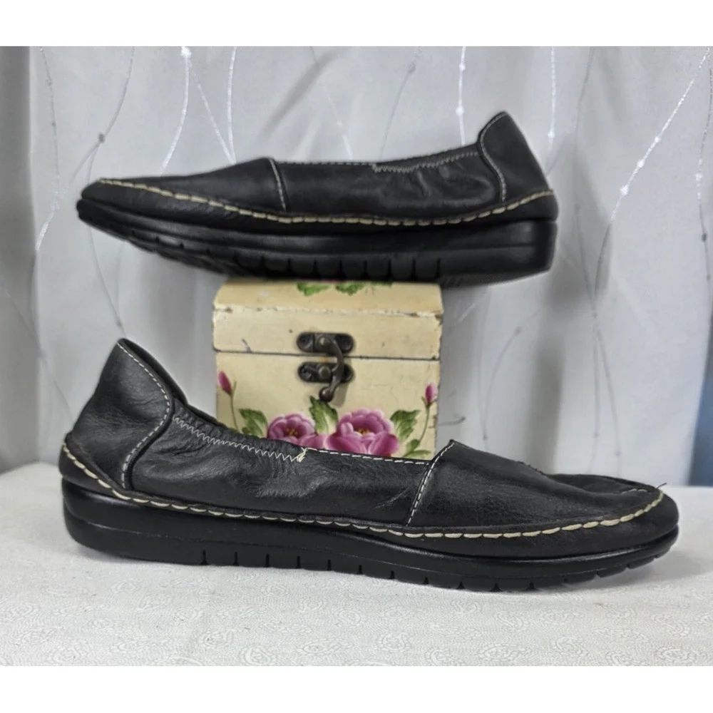 Naturalizer Womens‎ Leather Slip On Loafer 9 Black N5 Comfort Walking Office
